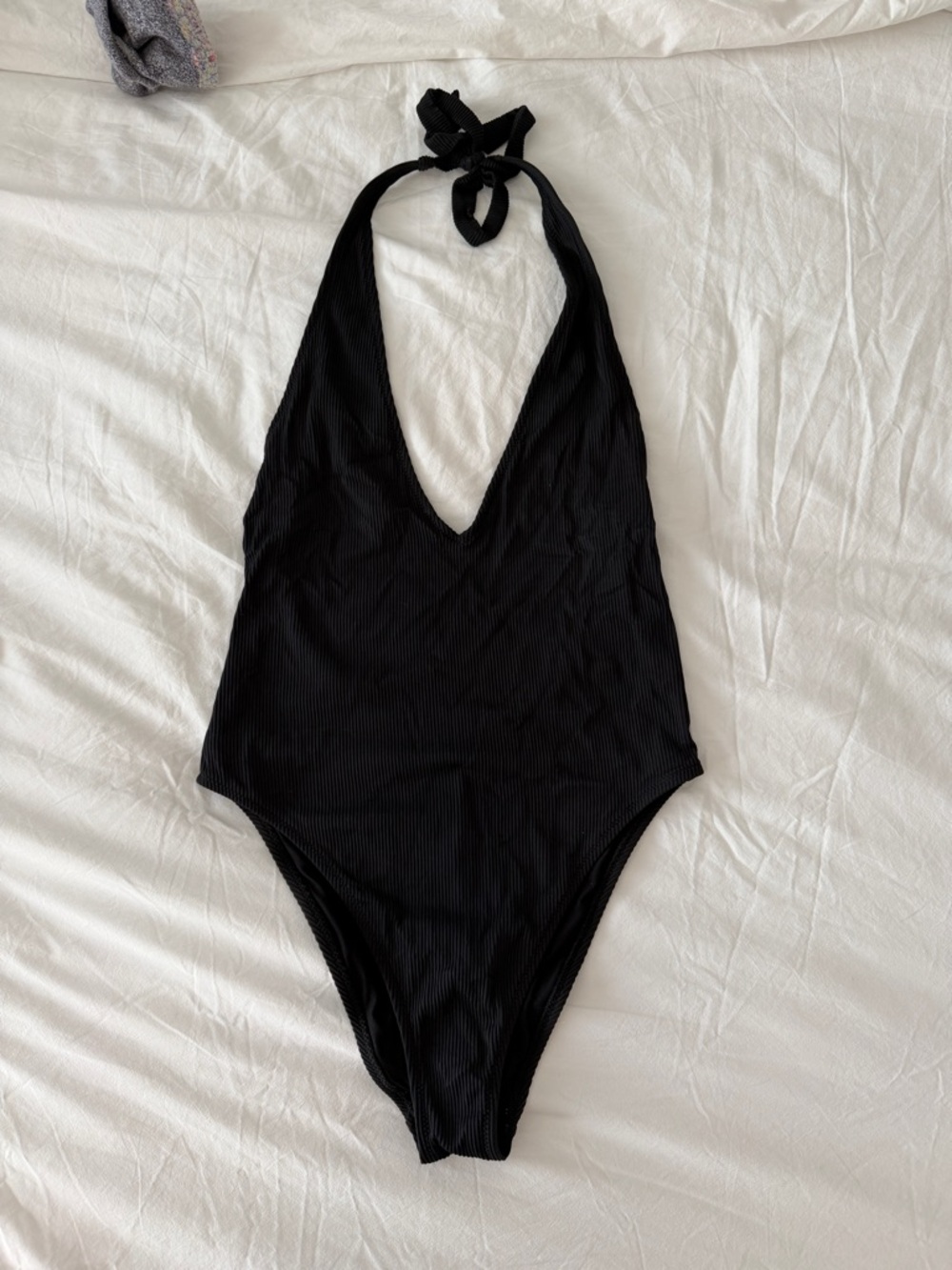 Aerie Black Ribbed Halter One-Piece Swimsuit